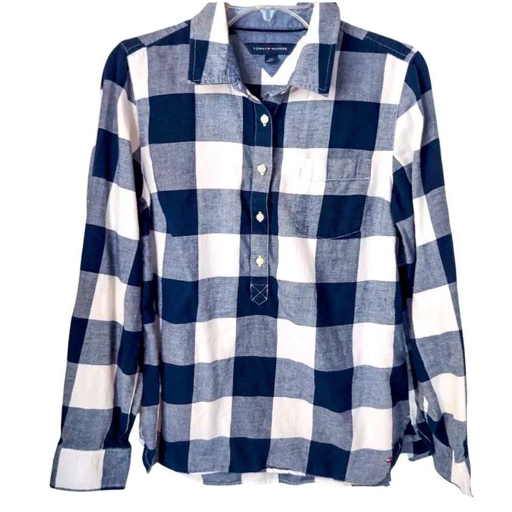 TOMMY HILFIGER Plaid Navy & White Tunic Flannel Soft Cozy